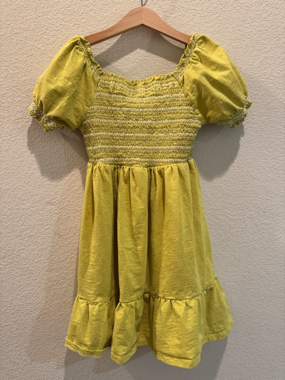 Mini Boden Cotton Smocked Puff Sleeve Dress (Size 9-10, 140 cm)